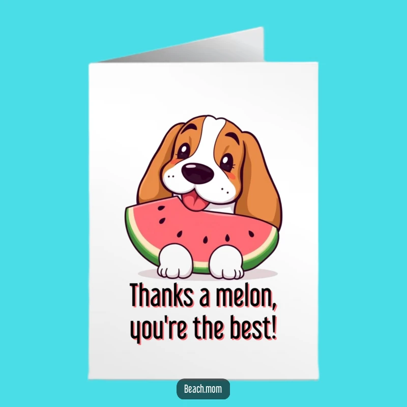 Free Printable Thank You Card - Happy Basset Hound & Watermelon Gratitude Downloadable