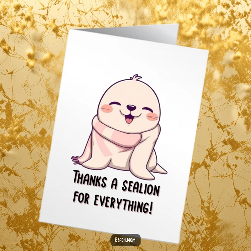 Funny Free Printable Thank You Card: A seal with a beach towel around its neck gives a knowing wink.