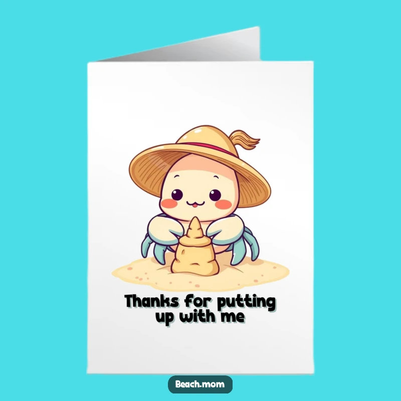 Kawaii Crab Thank You Card Free Printable: Funny Sandcastle Builder Download