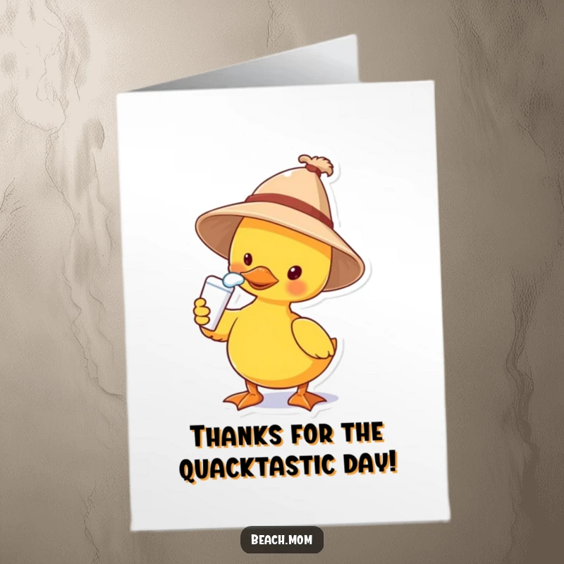Funny Free Printable Thank You Card: A duck applies sunscreen to its nose, sending sunny thanks your way.