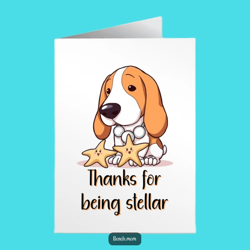 Free Printable Thank You Card: Beachcombing Basset Hound, Starfish Appreciation Gift