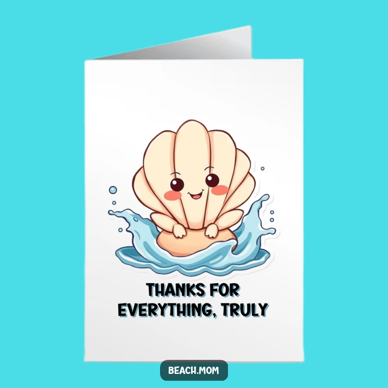 Funny Seashell Thank You Card Free Printable: Splashing Character Appreciation Download