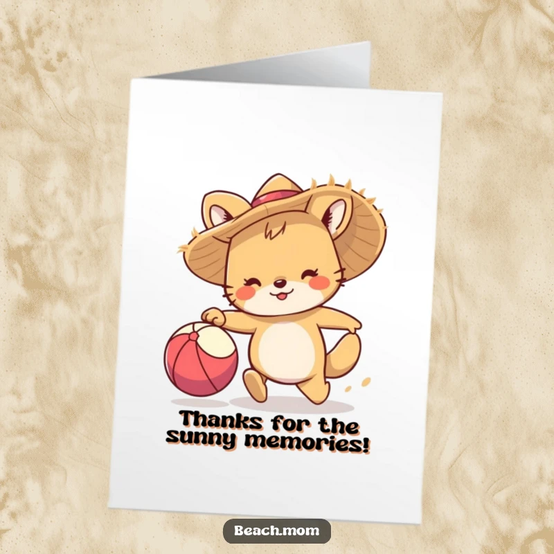 Funny Free Printable Thank You Card: Happy animal in straw hat playing with beach ball. Adorable DIY thank you.