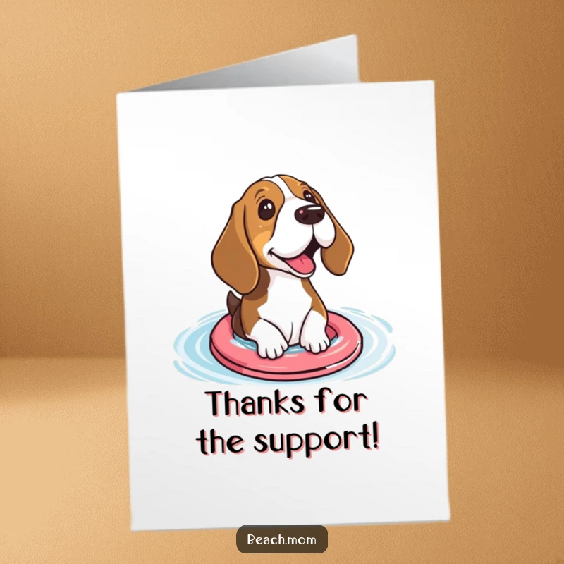 Funny Free Printable Thank You Card: A happy Basset Hound with small floaties excitedly paddling in the water.