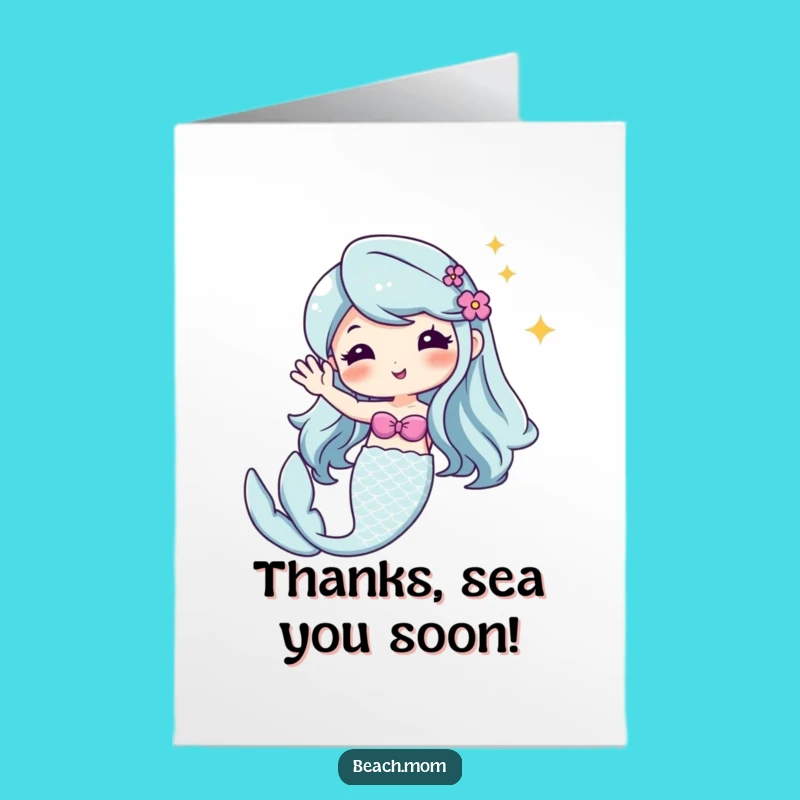 Free Printable Kawaii Mermaid Thank You Card - Funny Downloadable Greeting for Gracious Thanks