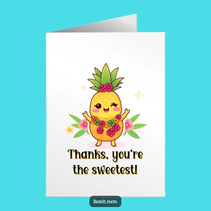 Free Printable Kawaii Pineapple Thank You Card - Funny Downloadable Tropical Thanks Gift