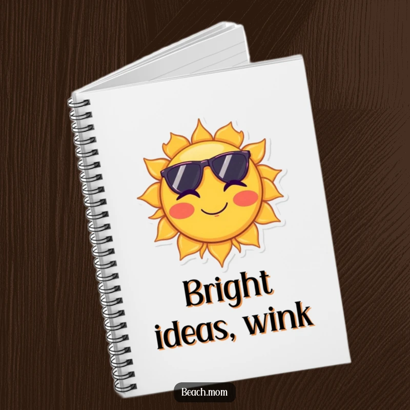 Funny notebook with a sun in sunglasses giving a wink, perfect for writing, planning, and bright ideas.