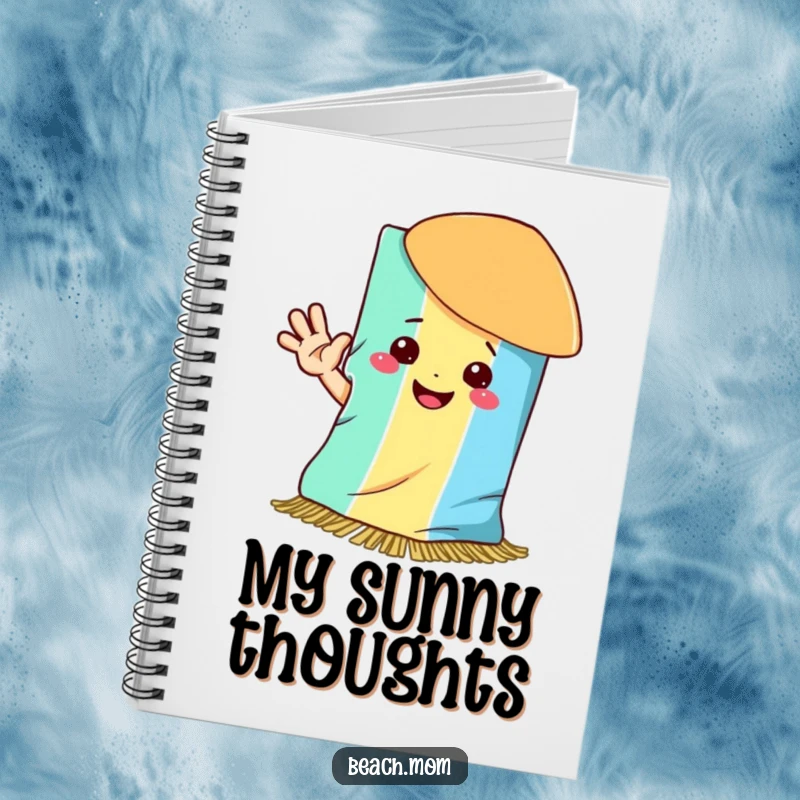 Funny notebook featuring a smiling beach towel waving hello, perfect for notes and creative ideas.