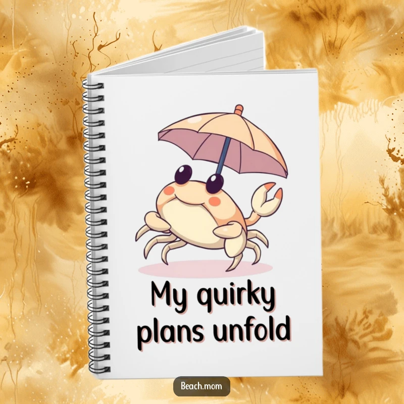 Funny notebook cover with a crab scuttling sideways with a tiny umbrella, great for journaling.