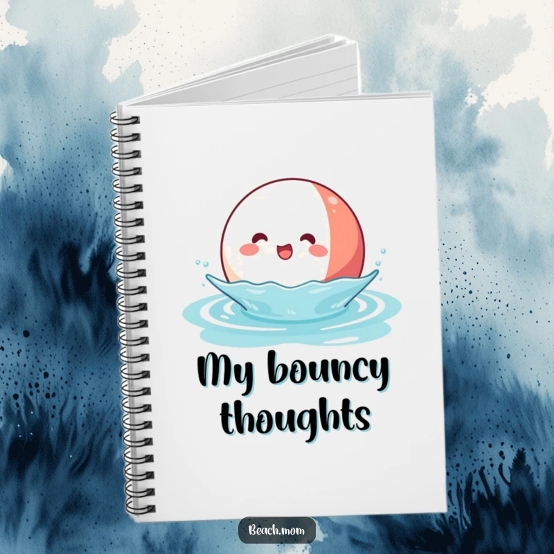 Funny Kawaii Beach Ball Notebook cover: a joyful beach ball character bouncing on water, inspiring bright ideas.