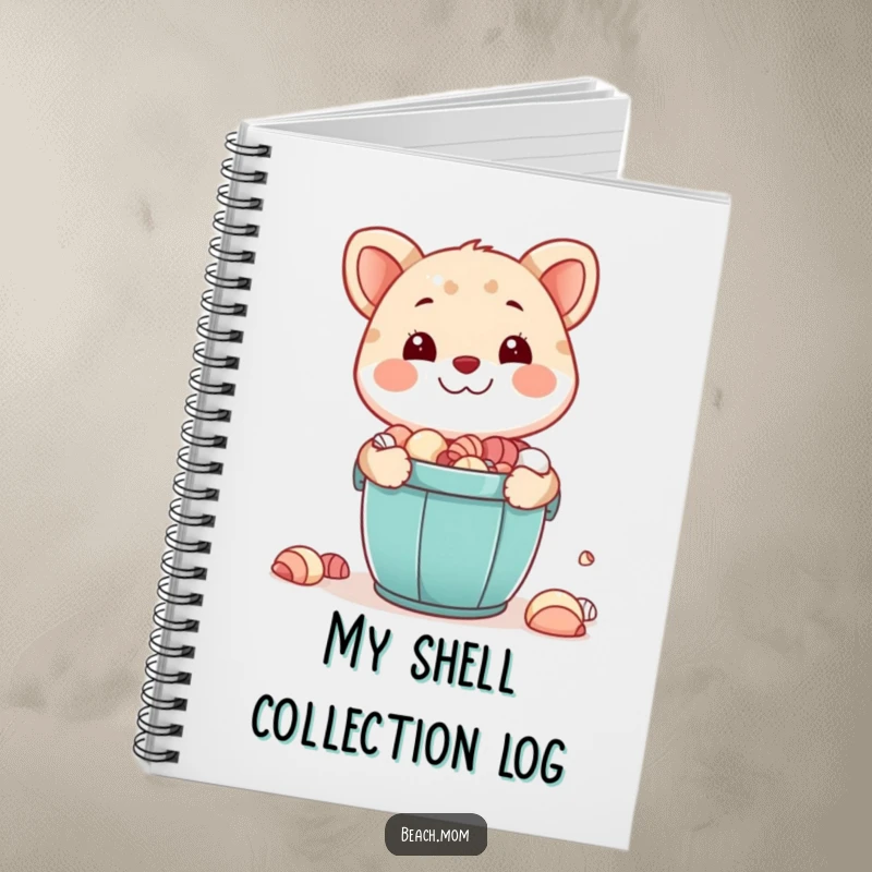 Funny notebook: A smiling animal character holds a bucket overflowing with seashells, ready to capture all your brilliant ideas.