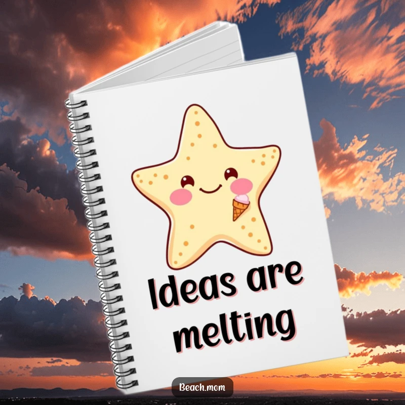 Funny Starfish Ice Cream Notebook: Lined journal with a smiling starfish holding a tiny ice cream cone, perfect for funny sweet notes.