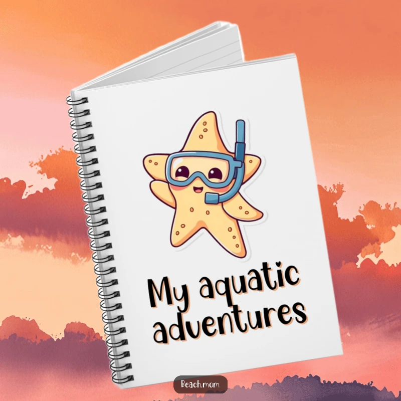 Funny notebook featuring a playful starfish wearing a tiny snorkel, dipping its arm, for notes and doodles.