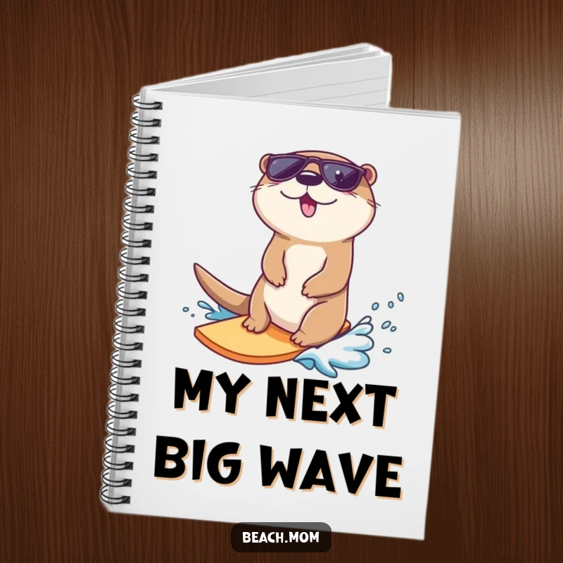 Funny otter notebook, cover art of a cool otter surfing, for jotting down beach ideas.