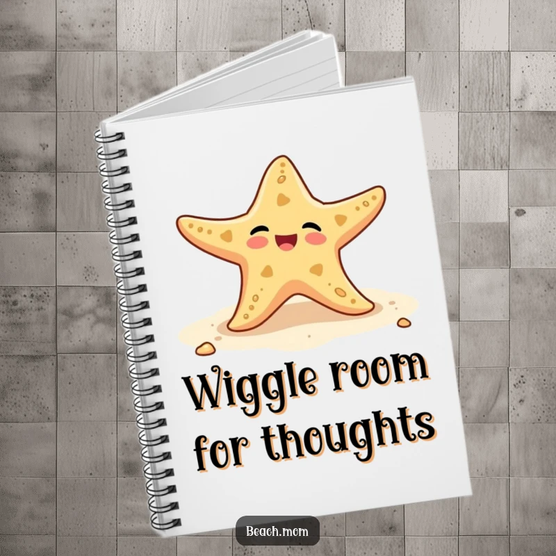 Funny notebook cover with a starfish wiggling its arms on the beach, great for journaling.