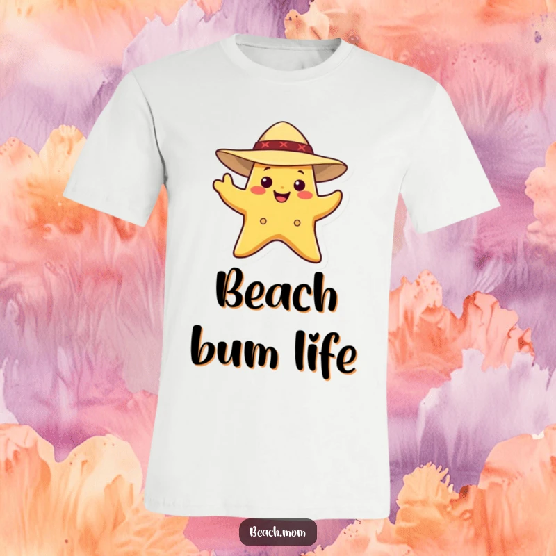 Funny Starfish T-Shirt: A smiling starfish character wearing a sun hat, waving enthusiastically.