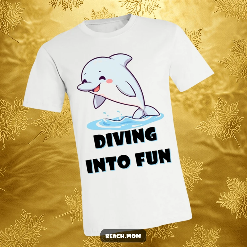 Funny Dolphin T-Shirt: A playful dolphin leaps joyfully out of the water, showcasing a wide grin.