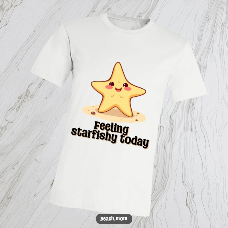 Funny Starfish T-Shirt: a cheerful starfish character mid-cartwheel on the sand, radiating pure joy and motion.