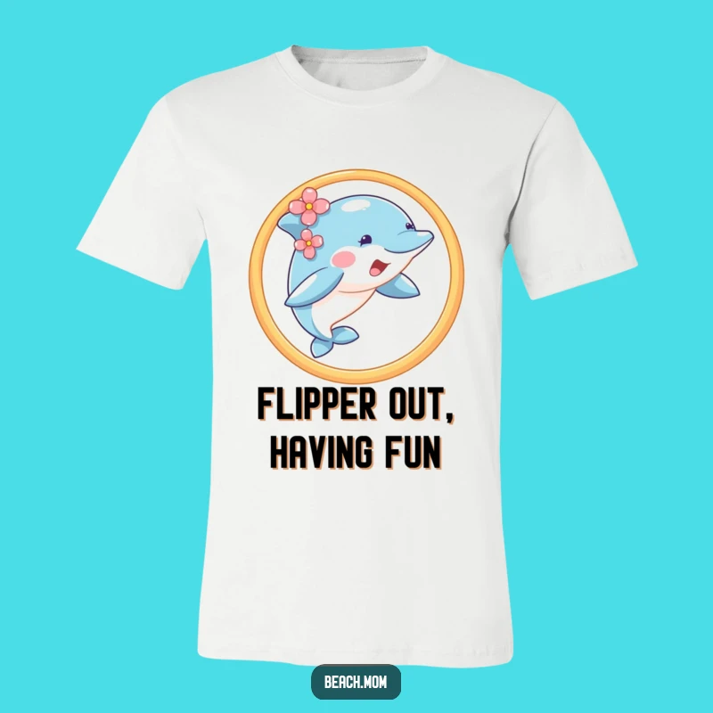 Funny Dolphin Hoop Jump T-Shirt - Playful Flower Ear Tee Funny Gift