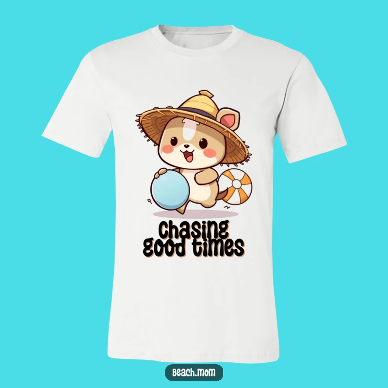 Funny Beach Animal Tee - Straw Hat Ball Chasing T-Shirt Gift