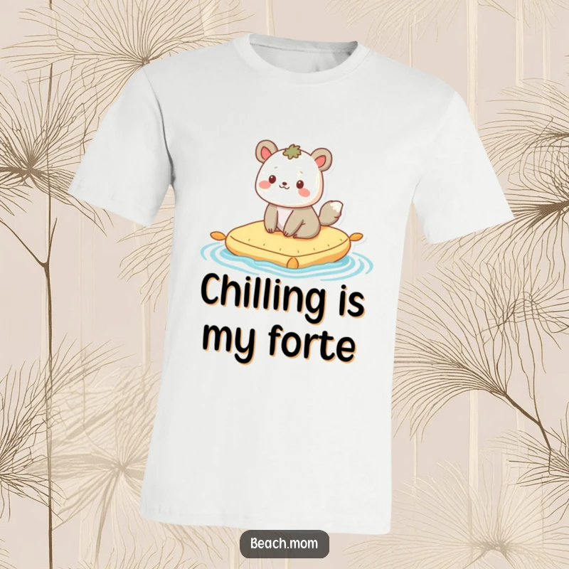 Funny t-shirt: A cheerful animal character smiles contentedly while bobbing happily on a raft, embodying pure relaxation.