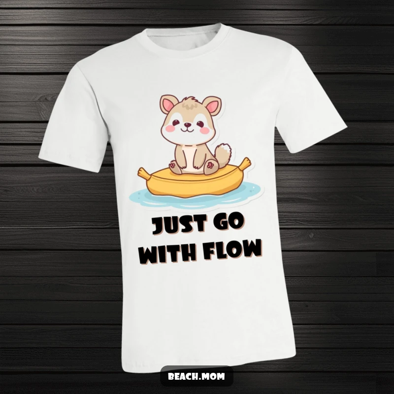 Funny animal character peacefully floating on a raft, bobbing contentedly, embodying ultimate relaxation, great for a t-shirt.