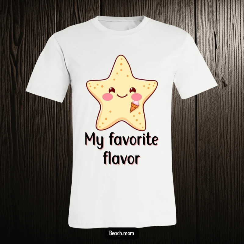 Funny Starfish Ice Cream T-Shirt: A smiling starfish wearing a tiny ice cream cone, perfect for funny summer treat lovers.