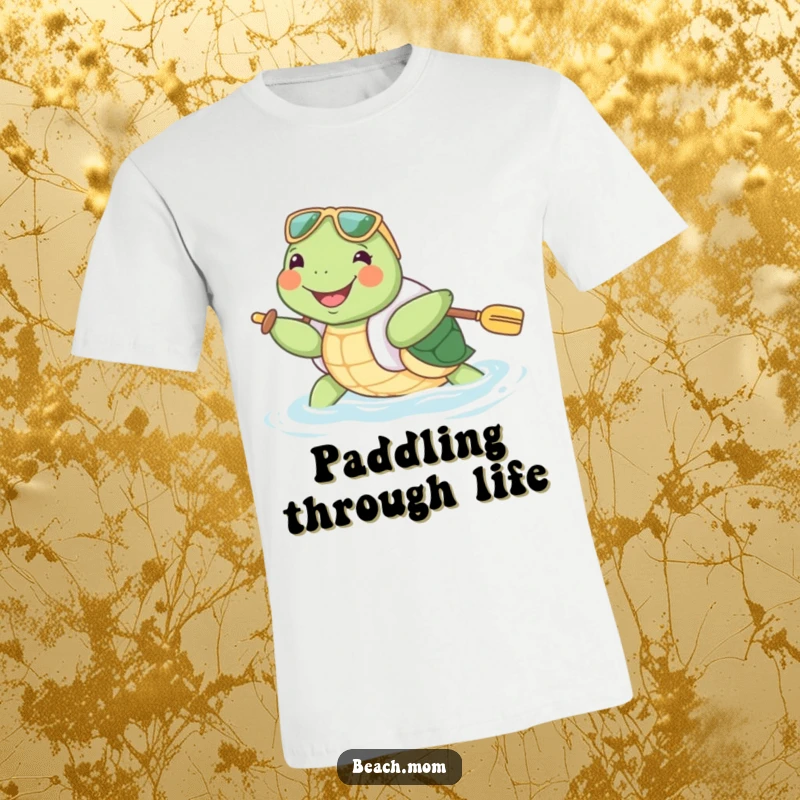 Funny Turtle T-Shirt: A cheerful turtle wearing a tiny floatie paddles with great enthusiasm, showcasing delightful water fun.