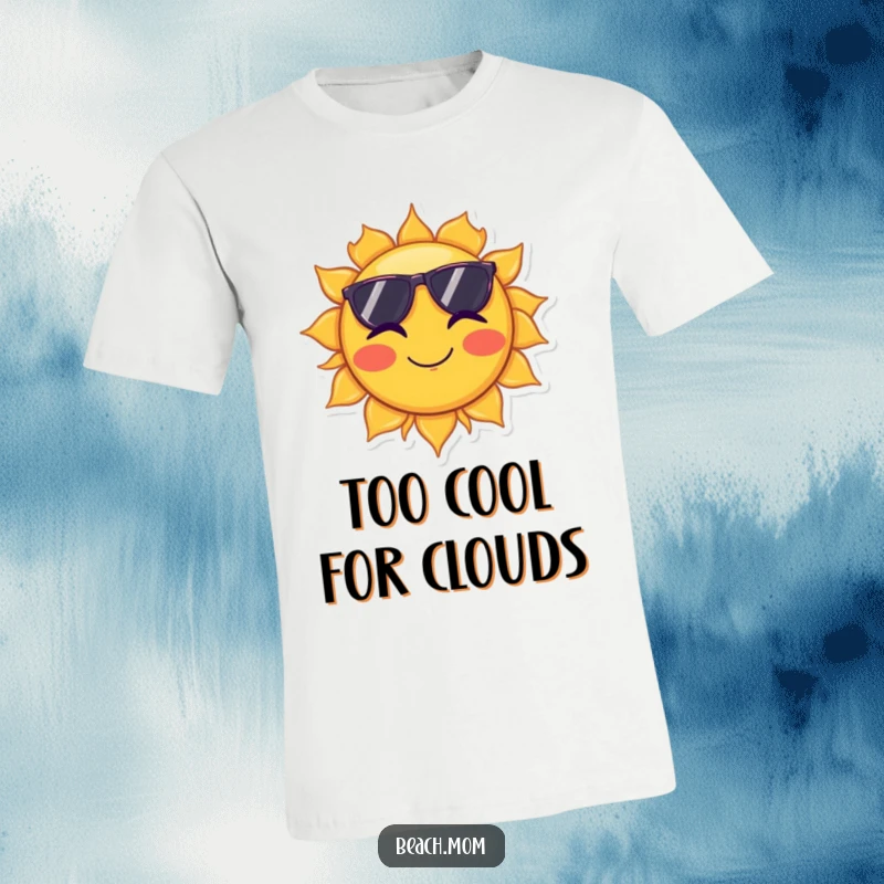 Funny t-shirt showcasing a sun in sunglasses giving a wink, perfect for sunny days and cheerful vibes.