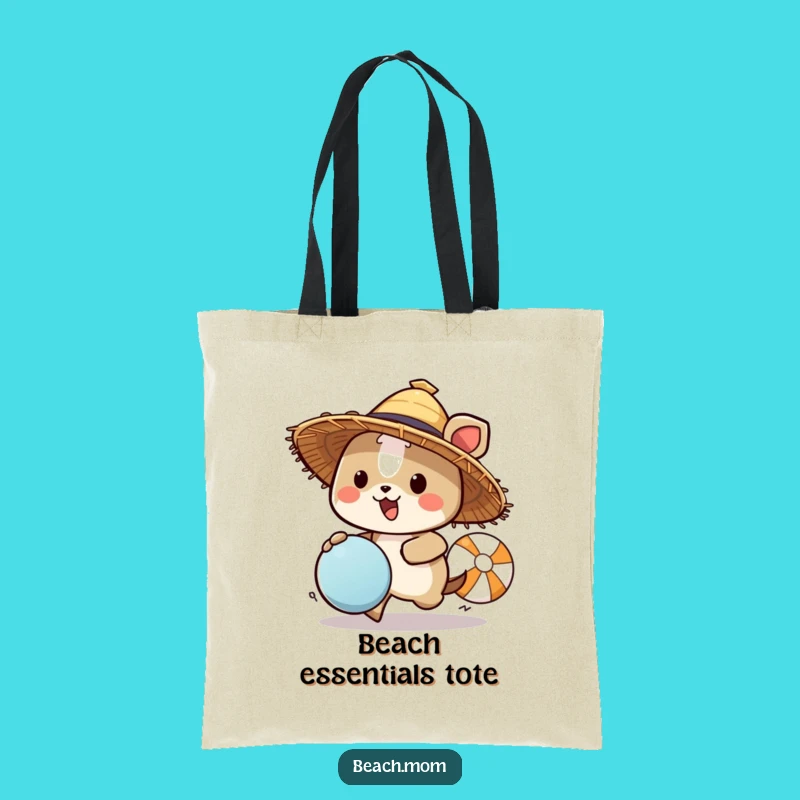 Funny Beach Animal Tote Bag - Straw Hat Ball Chasing Accessory