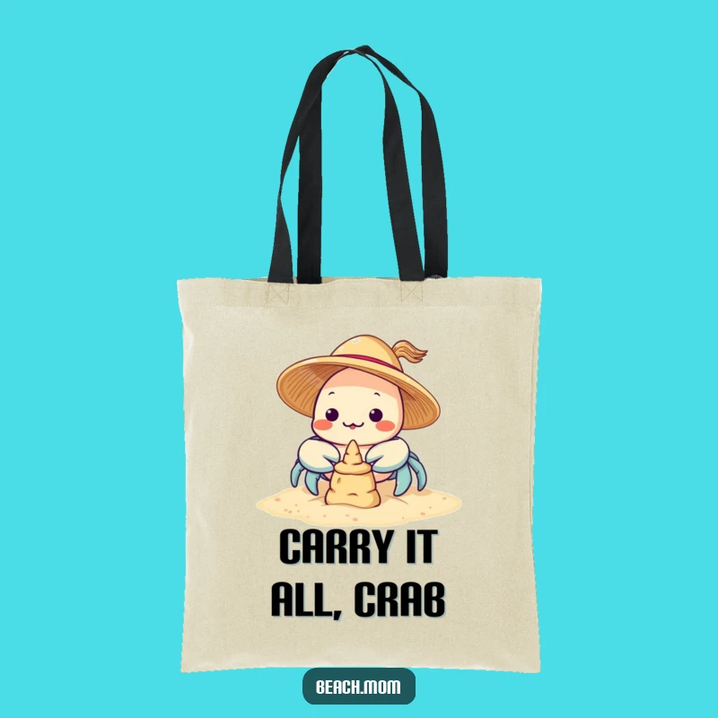 Funny Kawaii Crab Sandcastle Tote Bag: Cute Beach Character Funny Gift