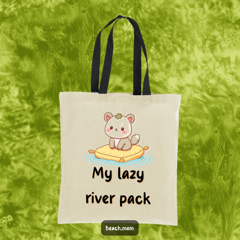 Funny tote bag: A contented animal character happily bobs on a raft, ready to carry your belongings with ease.