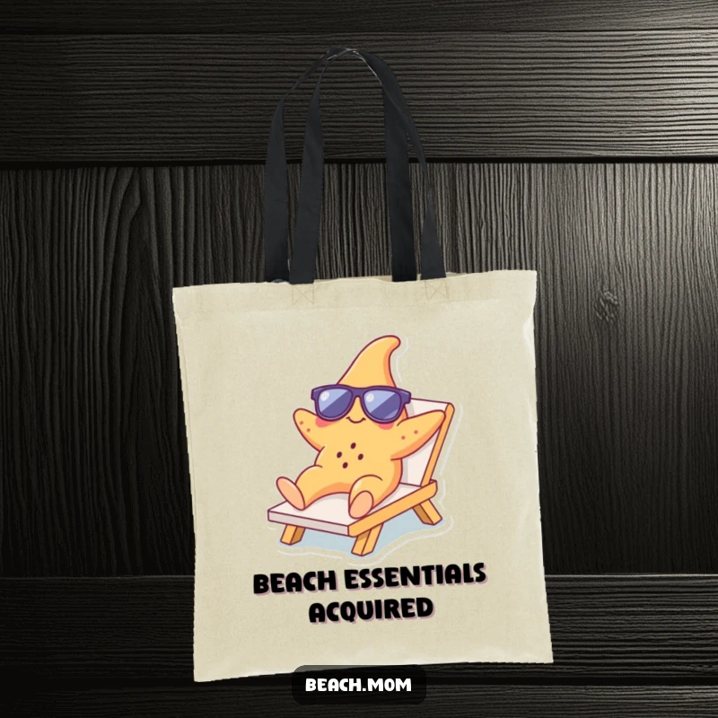 Funny Starfish Lounger Tote Bag: A durable tote showcasing a relaxed starfish in sunglasses, ideal for funny beach outings.