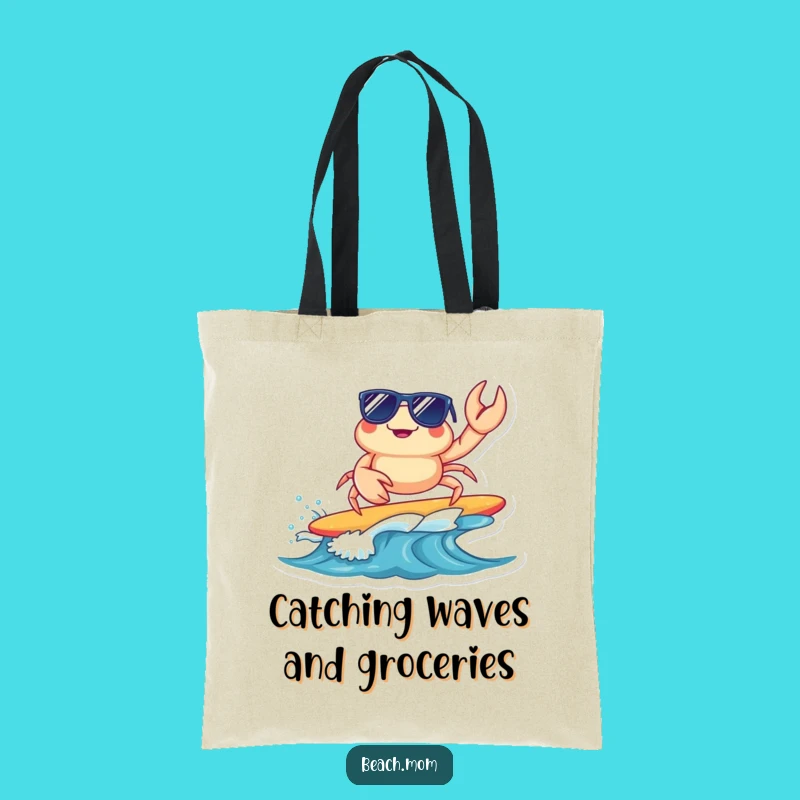 Funny Surfing Crab Tote Bag: Cool Sunglasses Beach Bag, Perfect Accessory