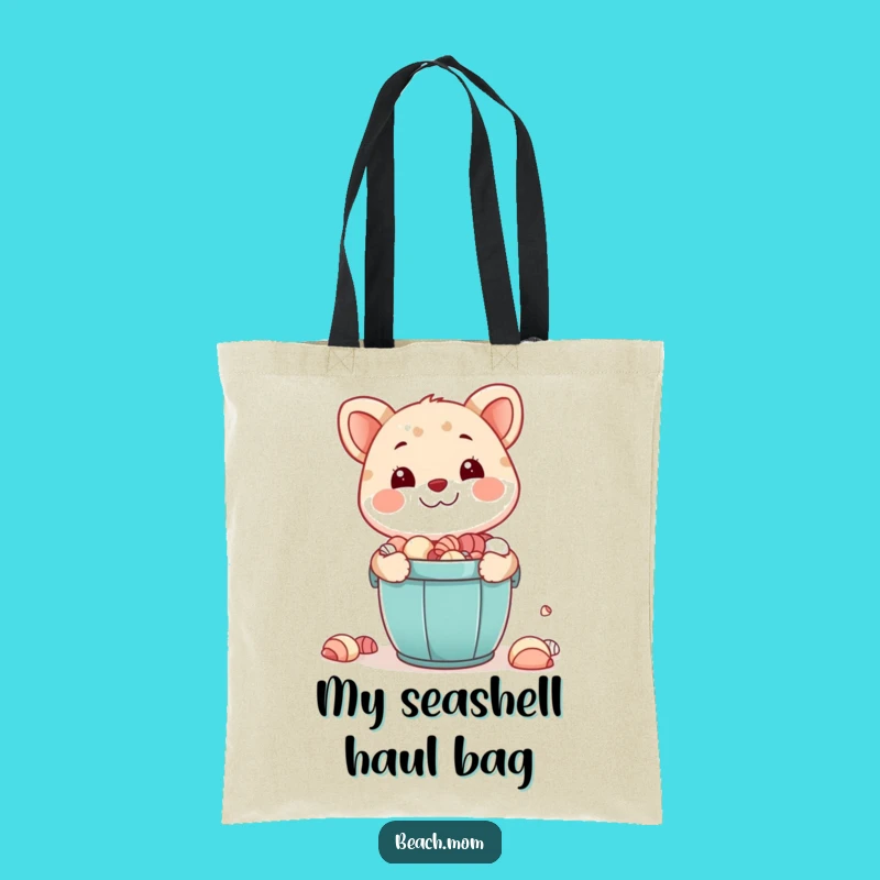 Funny Seashell Bucket Tote Bag, Happy Collector, Perfect Gift for Beach Trips