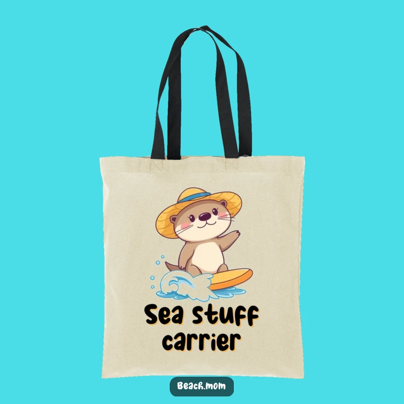 Funny Surfing Sea Otter Tote Bag: Sun Hat Waves - Beach Day Funny Gift