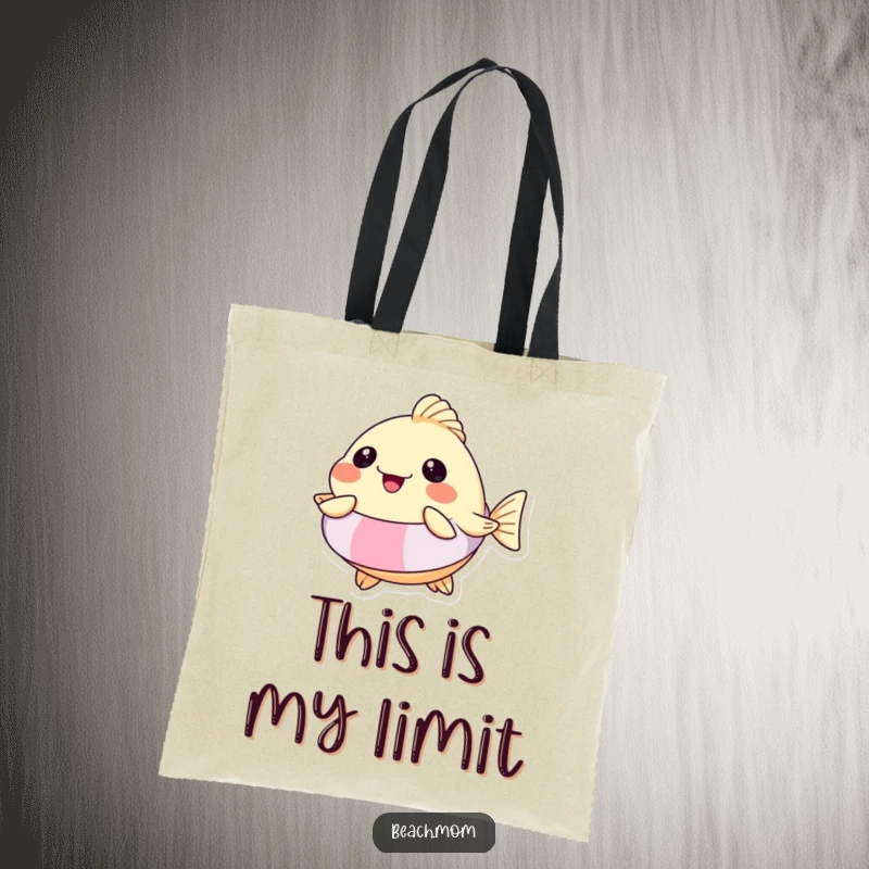 Funny Pufferfish Floatie Tote Bag: A durable tote showing a pufferfish in a floatie, hilariously inflated with joy for water fun.